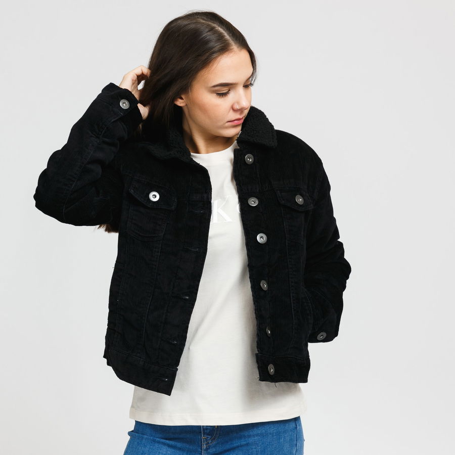 Bunda Urban Classics Ladies Sherpa Corduroy Jacket Čierna | TB1859 black, 0
