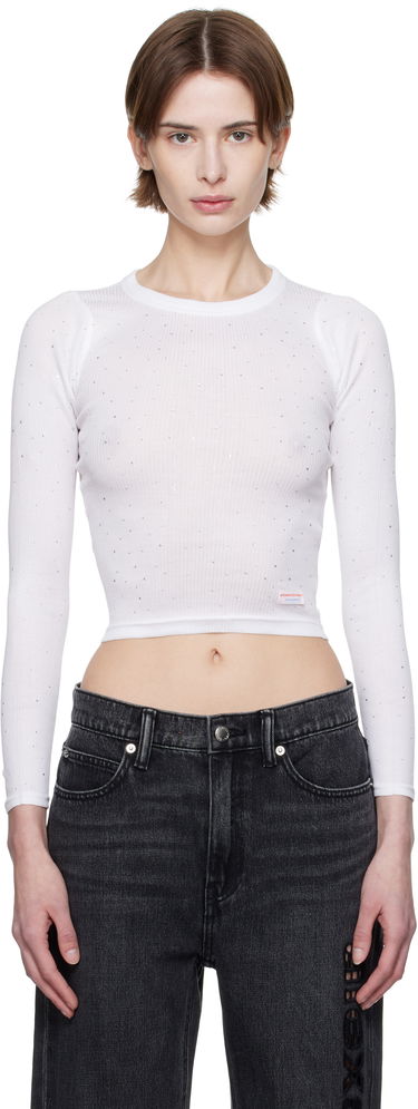 Crop Top Alexander Wang Alexander Wang Crystal Long Sleeve T-Shirt Biela | WL003AT, 0