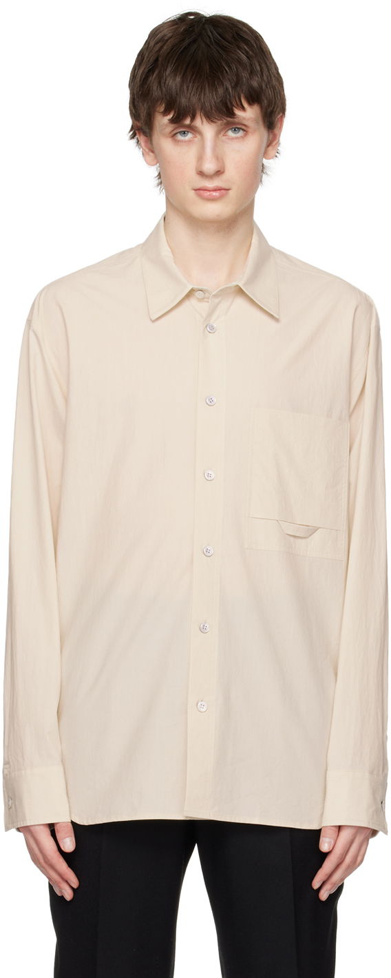 Košeľa Solid Homme Embroidered Long-Sleeve Button-Up Shirt with Flap Chest Pocket Béžová | S231SH26