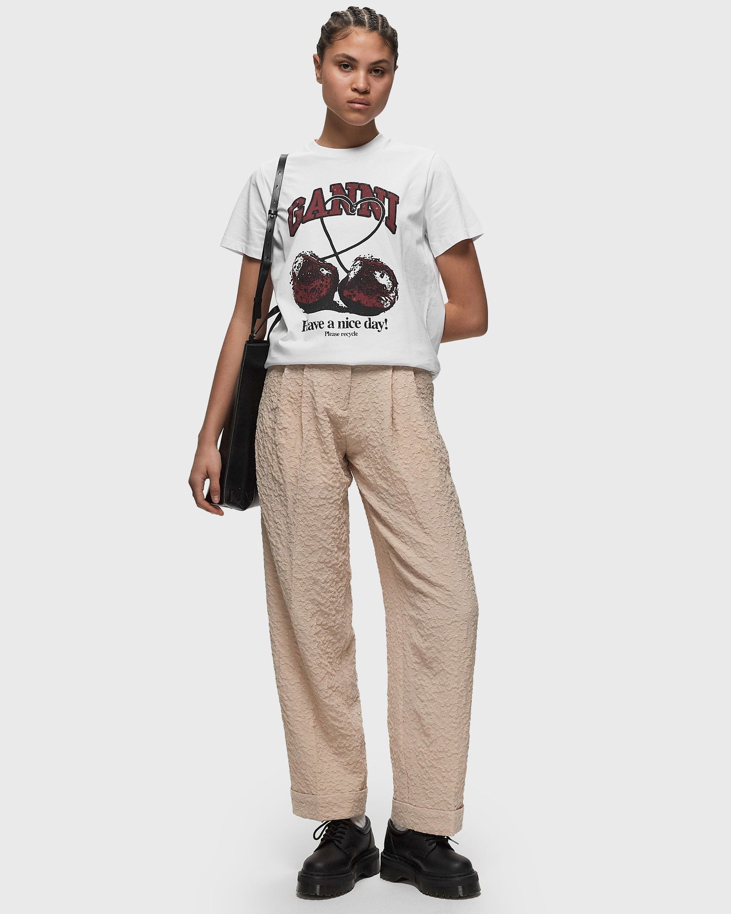 Tričko GANNI Basic Jersey Cherry Relaxed Tee Biela | T3860-151, 1