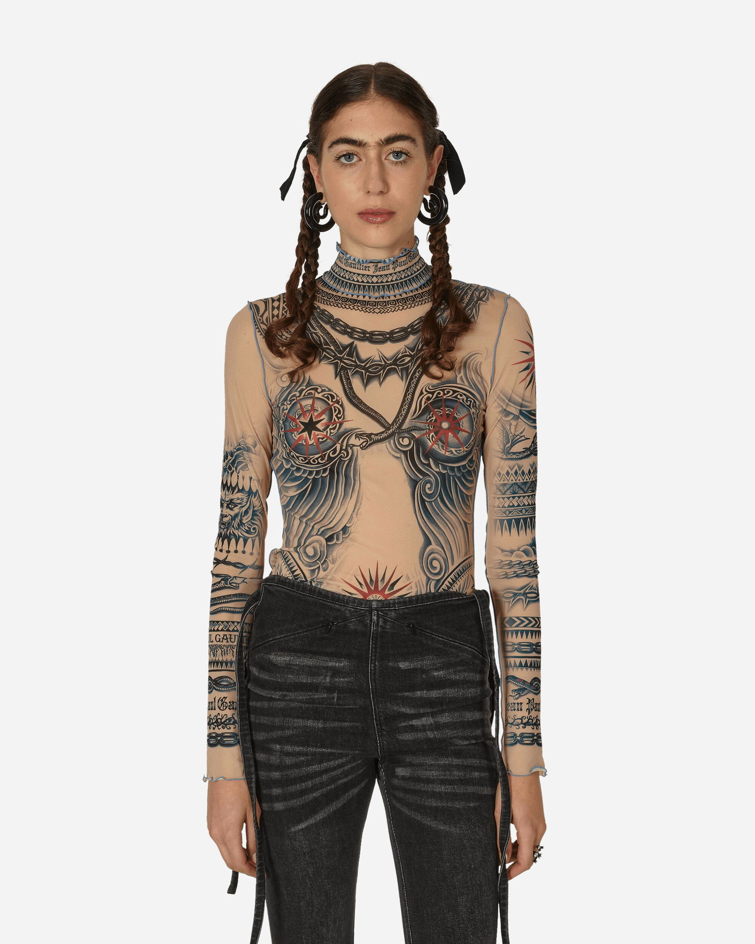 Tričko Jean Paul Gaultier Tattoo Print Mesh Top Béžová | 2315-F-TO111-J528-635030 6, 1