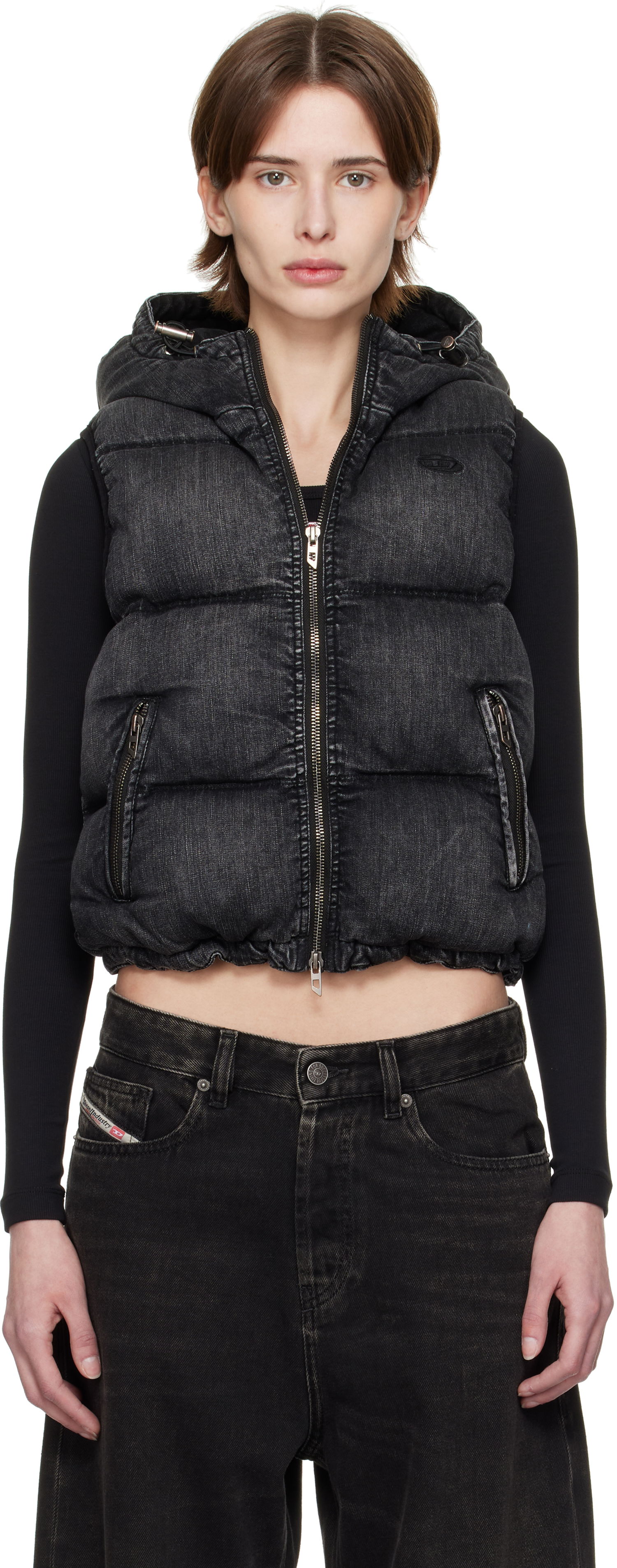 Vesta Diesel Diesel W-Hopper Cropped Puffer Vest Čierna | A16058 0ABCB, 0