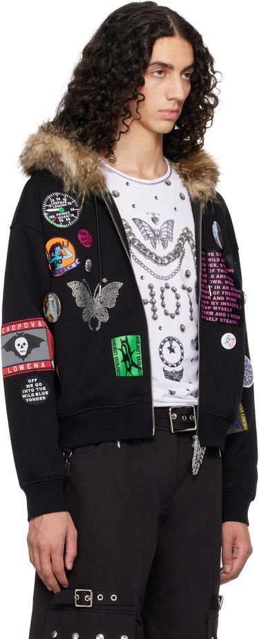 Mikina Chopova Lowena Chopova Lowena Faux Fur Trim Patchwork Zip Hoodie Čierna | 5264, 4