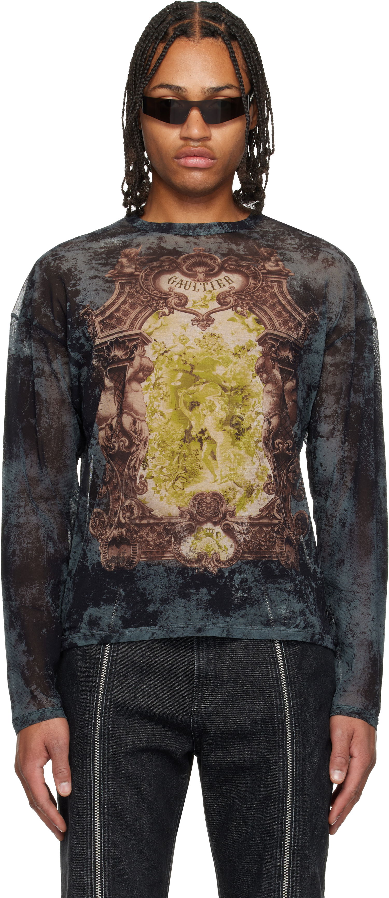 Tričko Jean Paul Gaultier The Oversized Médaillon Printed Mesh Long Sleeve Top Rôznofarebný | 25/04-W-TO340-M006P-005740, 0