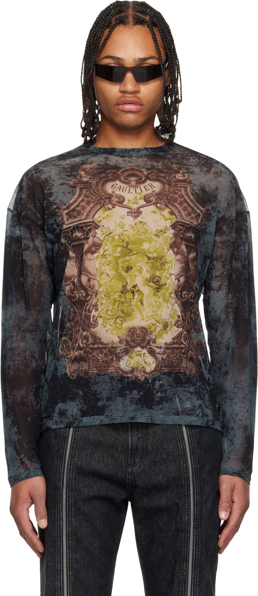 Tričko Jean Paul Gaultier The Oversized Médaillon Printed Mesh Long Sleeve Top Rôznofarebný | 25/04-W-TO340-M006P-005740