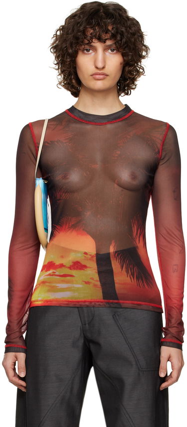 Tričko JW Anderson JW Anderson Sunset Palm Sheer Long Sleeve T-Shirt Červená | JO0138-PG1266, 0