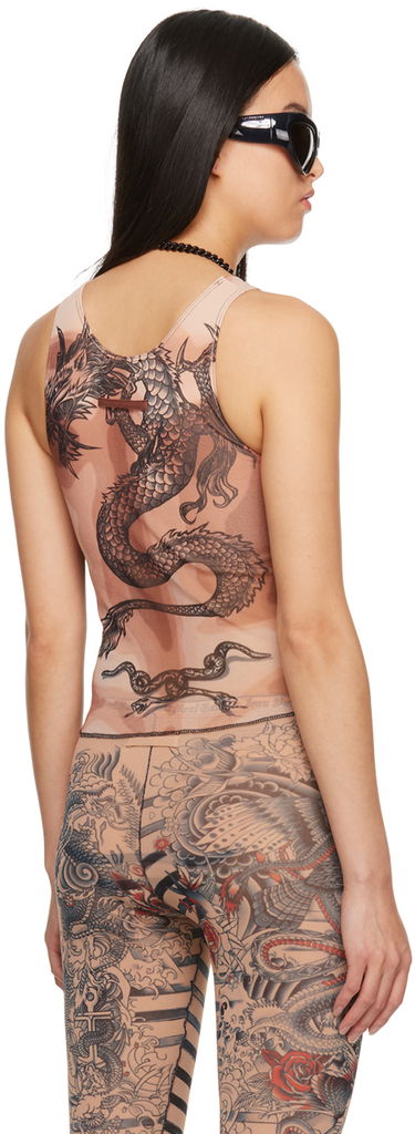 Tielko Jean Paul Gaultier Jean Paul Gaultier Safe Sex Forever Tattoo Mesh Tank Top Hnedá | 23/15-F-DB014-T538-636000, 2
