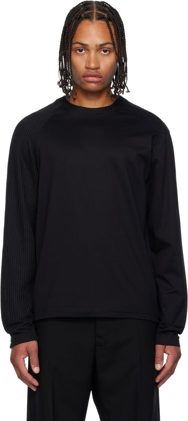 Tričko HELIOT EMIL Obscura Long Sleeve T-Shirt with Ribbed Details Čierna | AW25_M_09_152_BLK01, 0