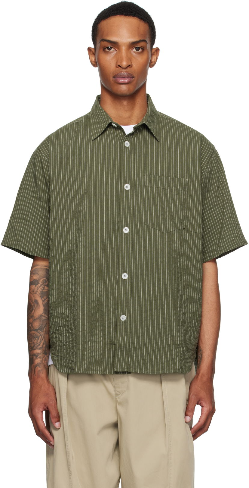 Košeľa NORSE PROJECTS Norse Projects Mo Oversized Stripe Short Sleeve Shirt Zelené | N40-0829