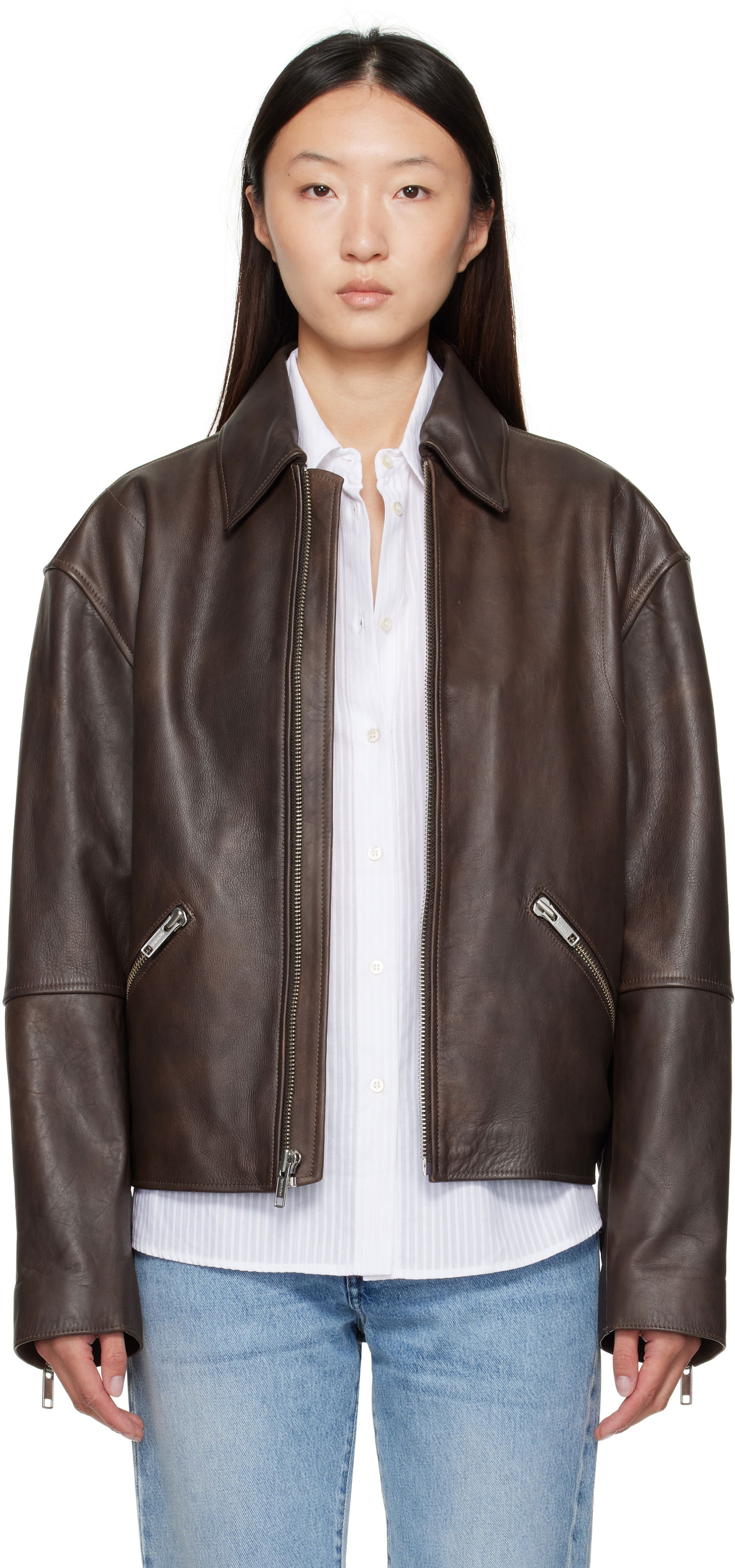Bunda CALVIN KLEIN Calvin Klein Distressed Leather Biker Jacket Hnedá | 81B530G, 0