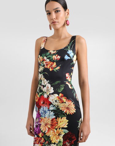 Šaty Dolce & Gabbana Dolce & Gabbana Flower-Print Satin Sheath Dress Čierna | F6EAWTFSIB3HN5PC, 3