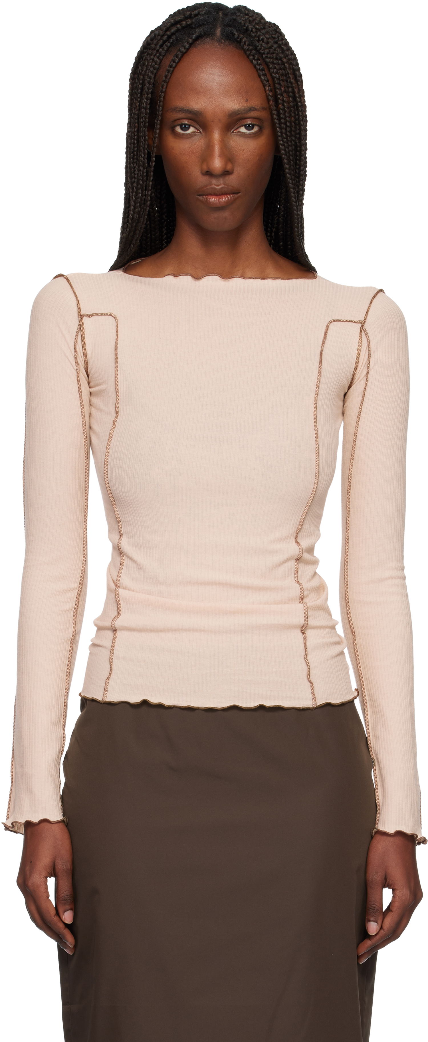 Tričko Baserange Omato Ribbed Exposed Seam Long Sleeve Top Béžová | TTOML-CR-WI25, 0