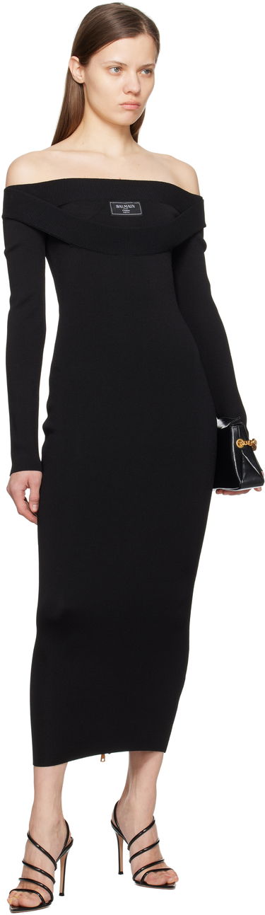 Šaty Balmain Balmain Plain Knit Off-The-Shoulder Maxi Dress Čierna | EF1RL109KH82, 3