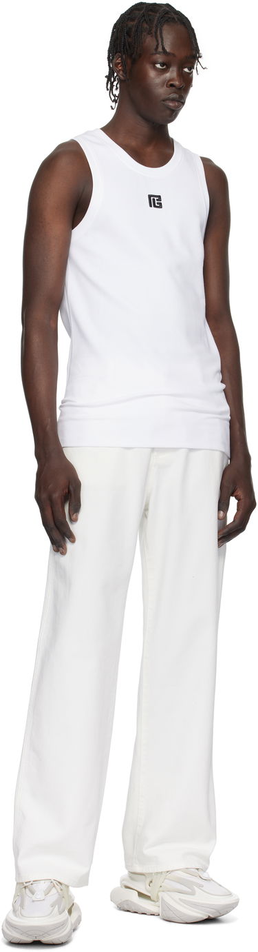 Tielko Balmain Embroidered Logo Tank Top Biela | EH1EB003BC87, 3