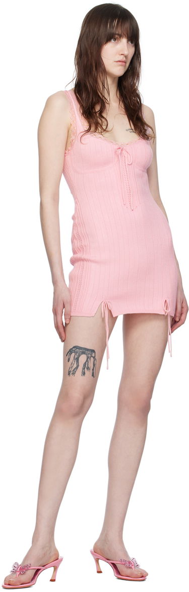 Šaty GUIZIO Guizio Dainty Lace-Trim Knit Mini Dress Ružová | S24601S012, 3