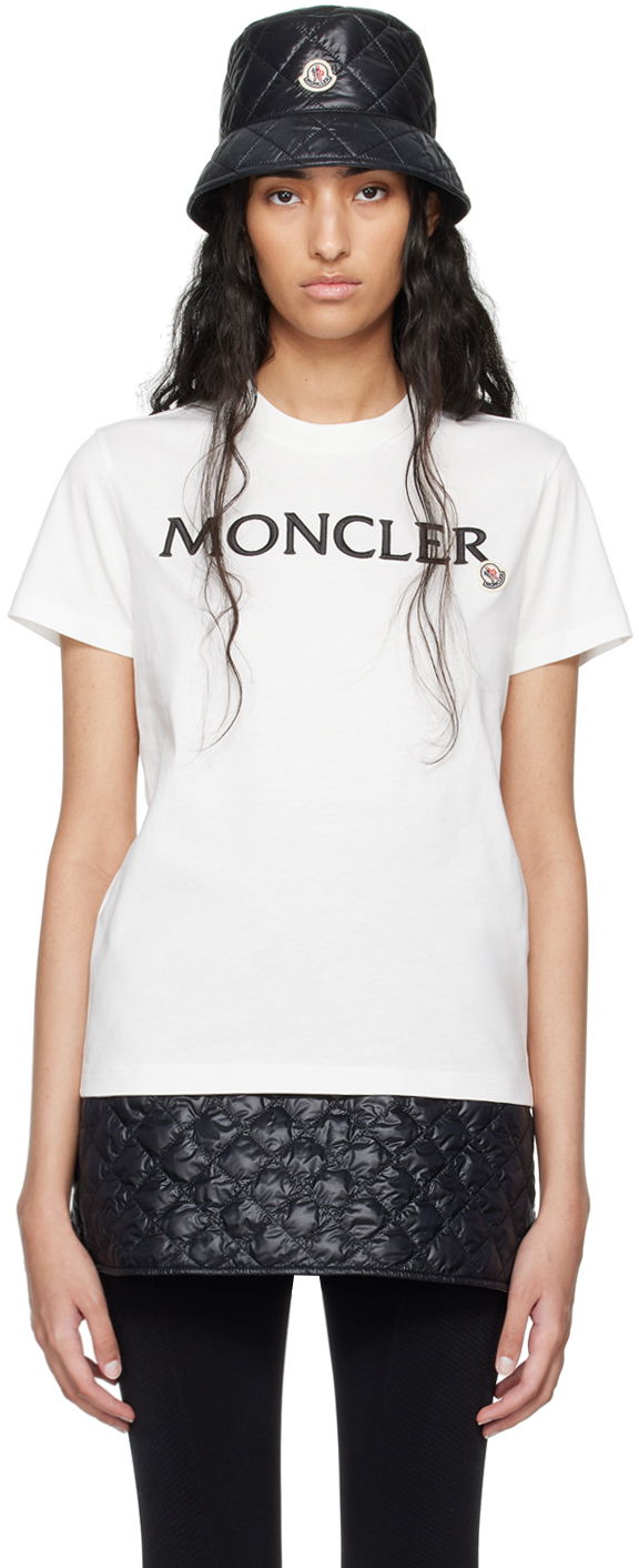 Tričko Moncler White Embroidered Logo T-Shirt Biela | J20938C0001189AIJ, 0