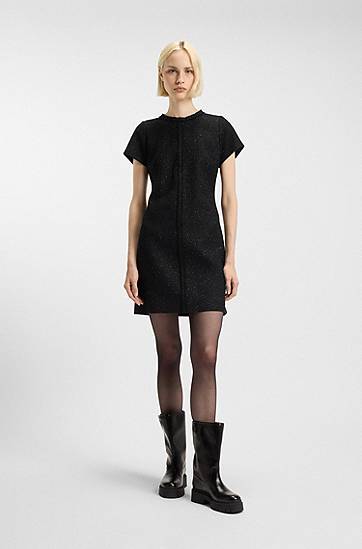 Šaty BOSS Sparkling-bouclé dress with chain-tape trims Čierna | 50555905, 1