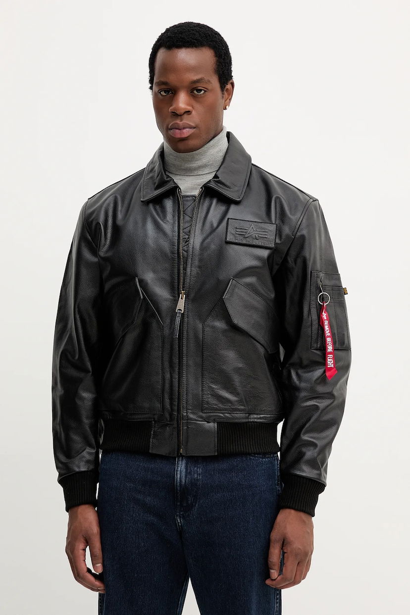 Bomber bunda Alpha Industries Leather Bomber Jacket Čierna | 100109.03