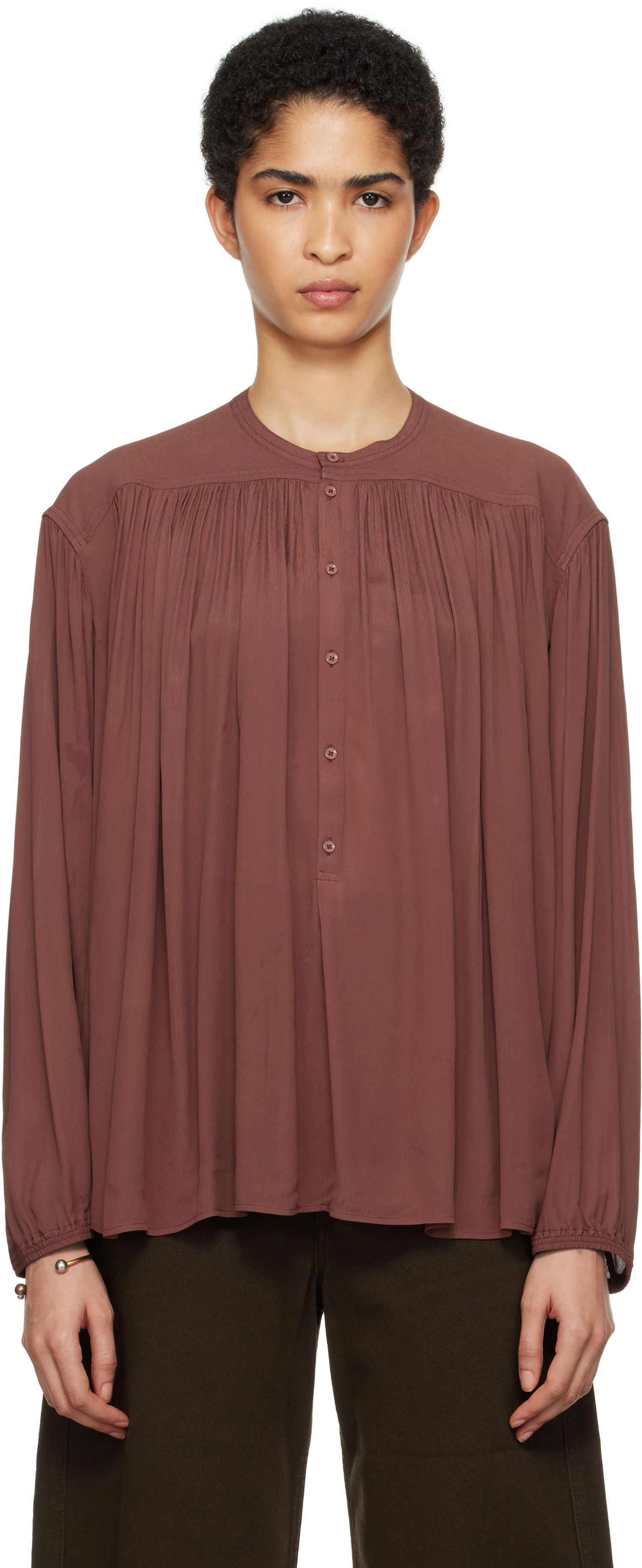 Košeľa LEMAIRE Lemaire Gathered Long Sleeve Blouse Hnedá | TO1238 LF832, 0
