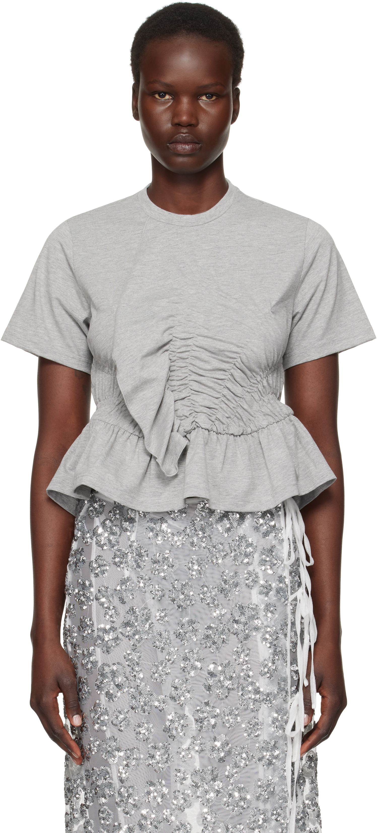 Tričko Cecilie Bahnsen Cecilie Bahnsen Ace Ruched Peplum T-Shirt Šedá | 4.24RTW11001 ACE TOP, 0