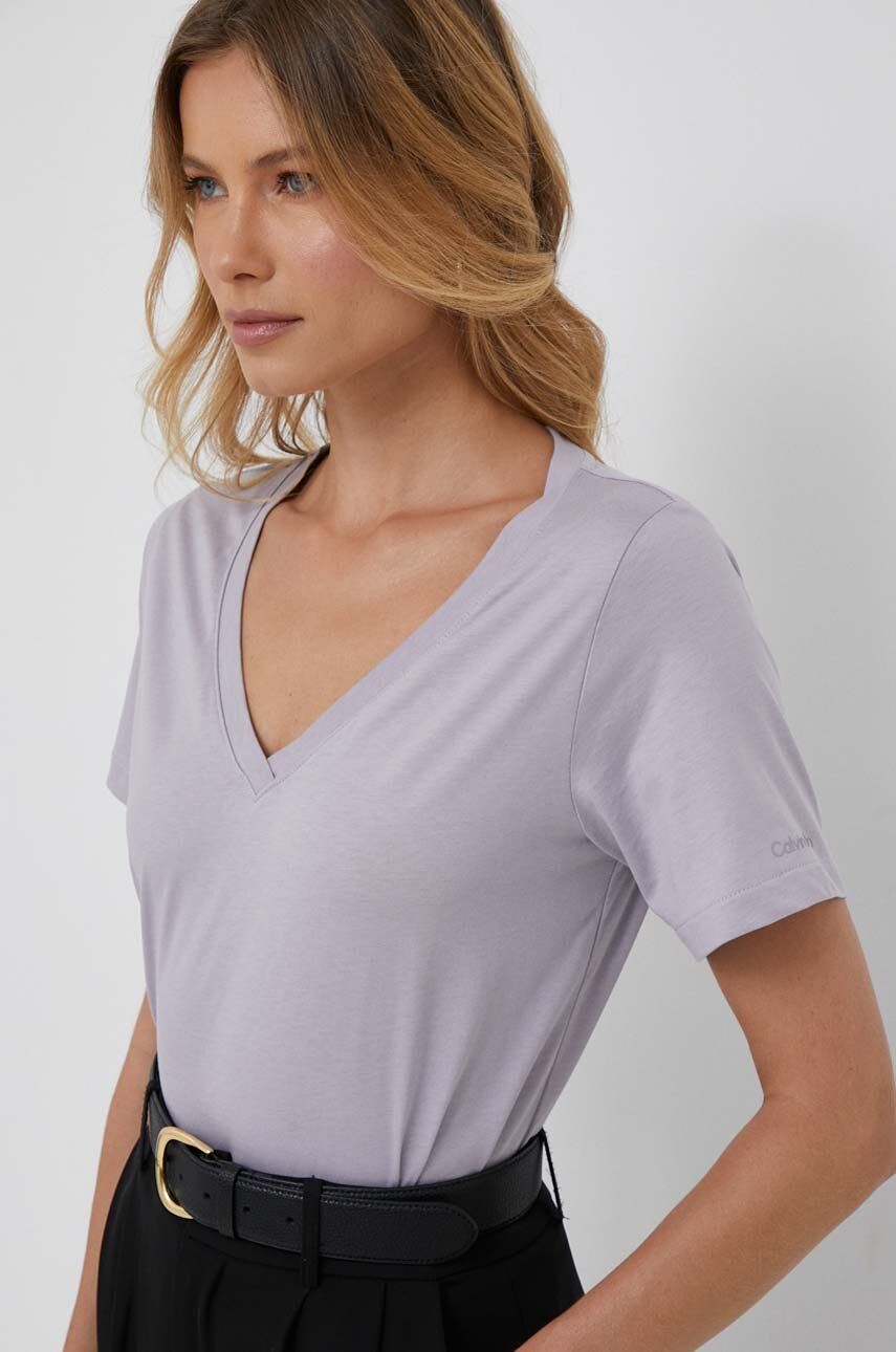 Tričko CALVIN KLEIN Neck Tee Fialová | K20K205338, 0
