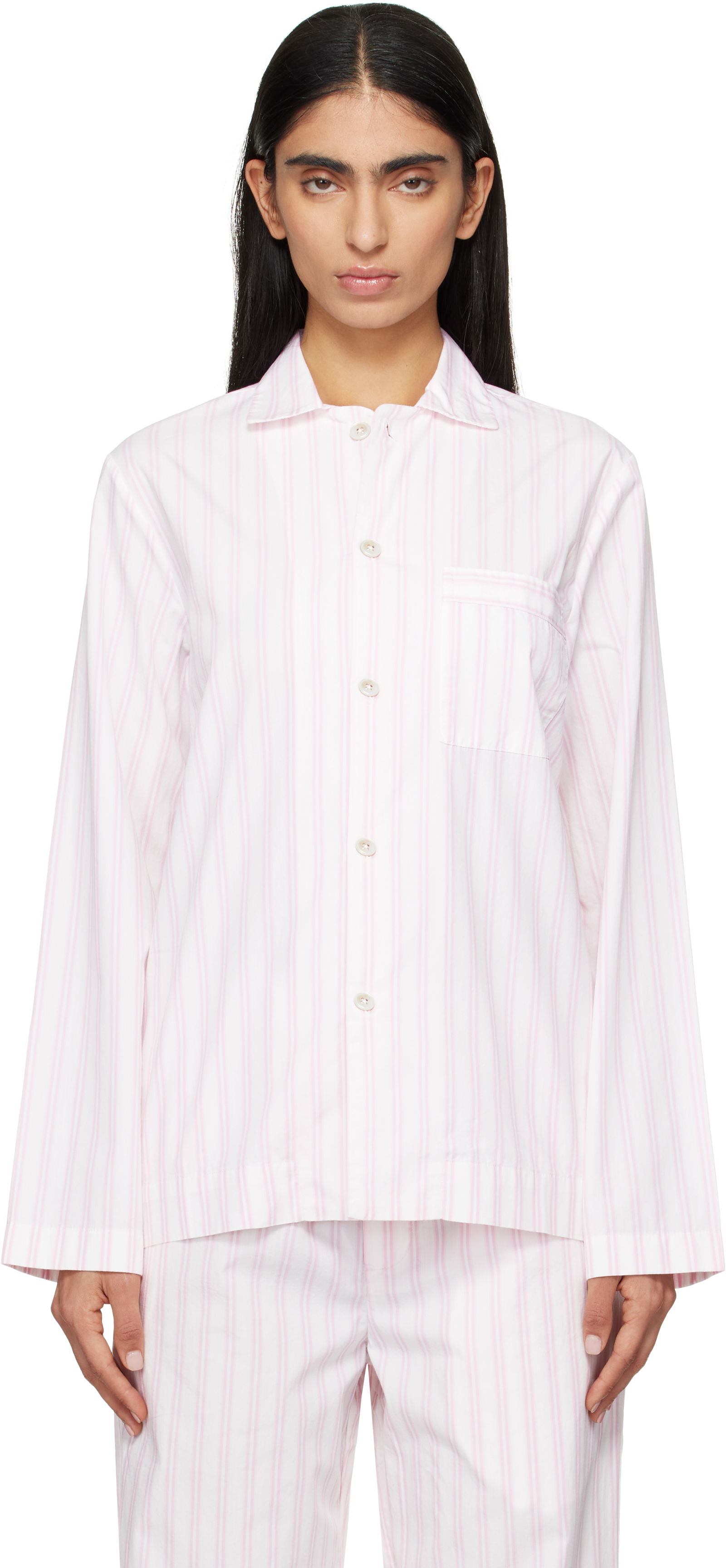 Pink & White Striped Poplin Pajama Shirt