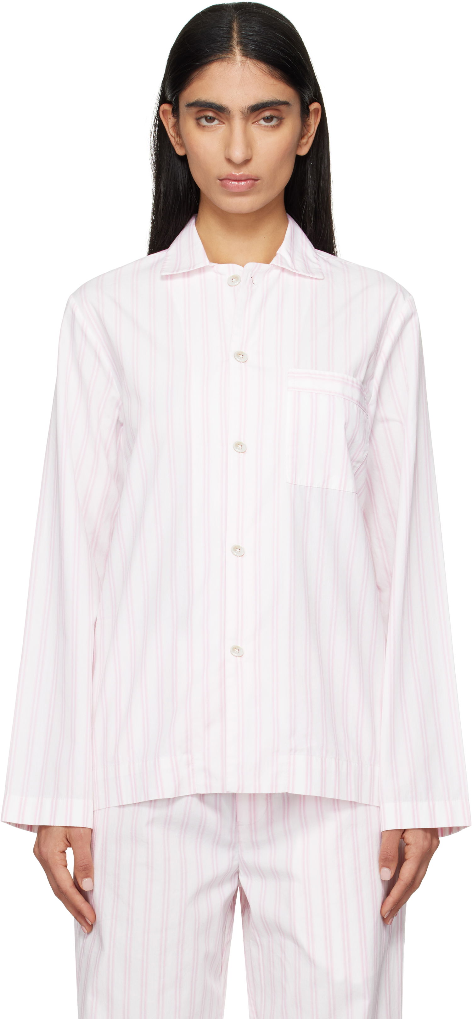 Pyžamo TEKLA Pink & White Striped Poplin Pajama Shirt Biela | SWT-HAS, 0