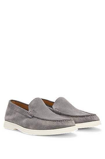 Tenisky a topánky BOSS Suede Loafers with Contrast Outsole Šedá | 50543083, 1