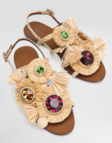 Doplnky Dolce & Gabbana Dolce & Gabbana Braided Rafia Embellished Sandals Béžová | CQ0644AM4618B139, 3