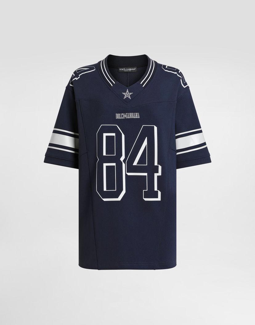 Tričko Dolce & Gabbana Dolce & Gabbana Women's Jersey T-Shirt with Star and 84 Print Navy | F8V97ZGDDHOS8000