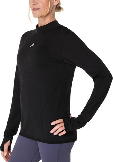 Tričká a tielka Asics Road Winter Seamless Long Sleeve Mock Neck Top with Thumbholes Čierna | 2012d277-001, 2