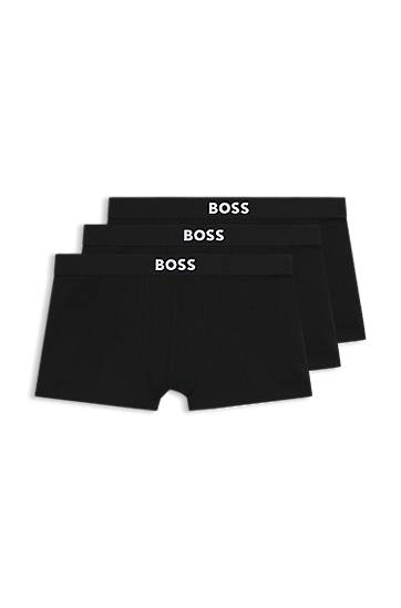 Boxerky BOSS Stretch-Cotton Trunks with Logo Waistbands, Three-Pack Čierna | 50544263, 0