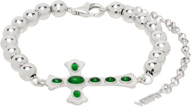 Náramok VEERT White Gold Green Cross Bracelet Zelené | BR05RH-WG, 0