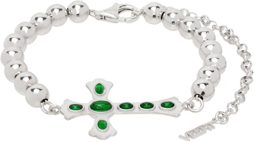 Náramok VEERT White Gold Green Cross Bracelet Zelené | BR05RH-WG