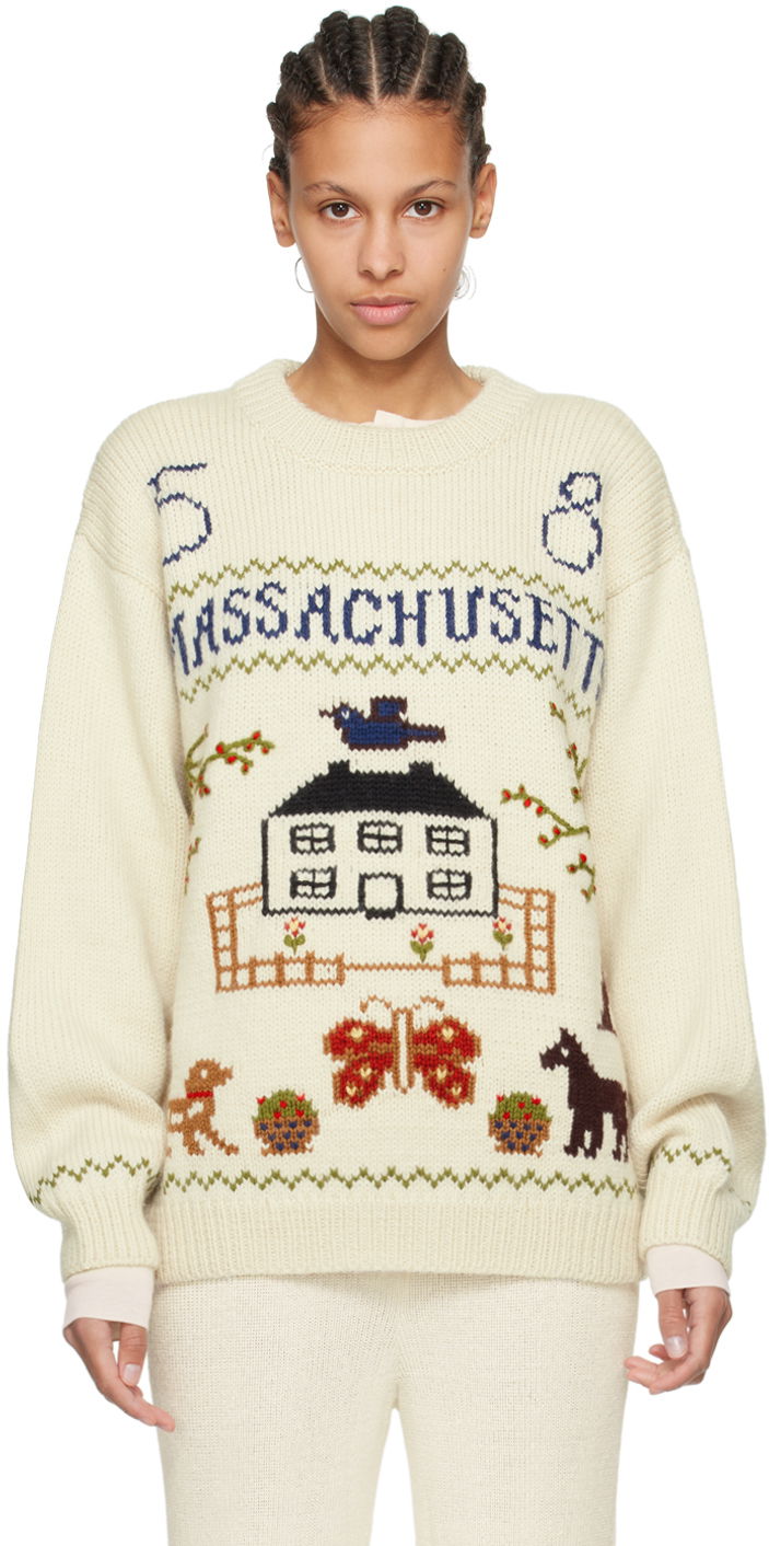 Sveter Bode Homestead Sampler Knit Sweater Biela | MRS24KT030