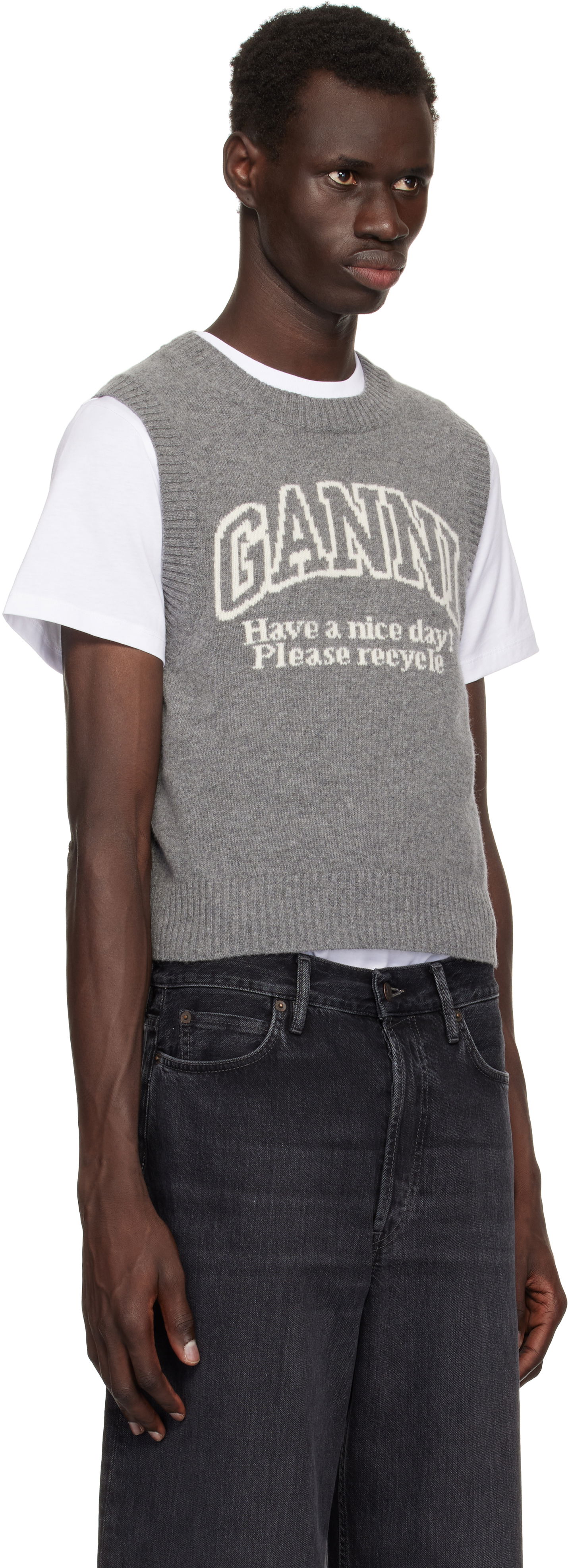 Sveter GANNI Ganni Graphic Knit Vest Šedá | K2308, 1