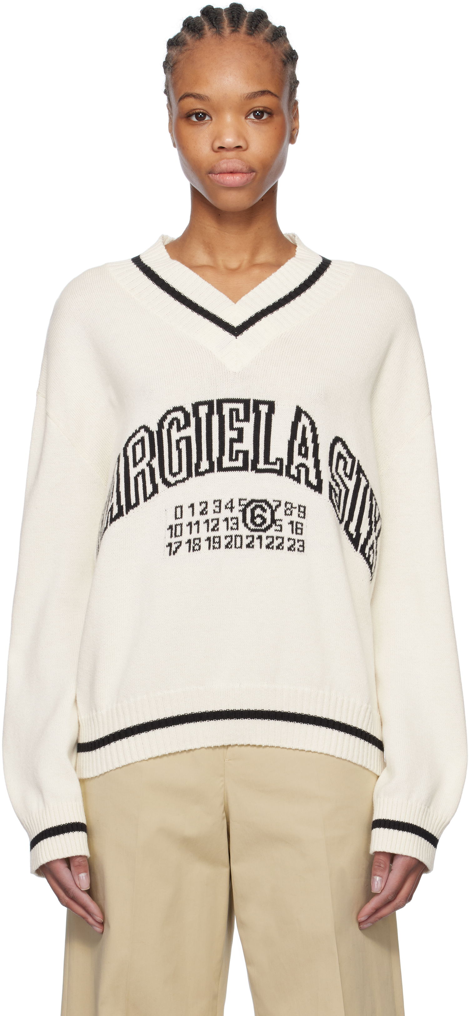 Sveter Maison Margiela MM6 Maison Margiela Varsity Jacquard Sweater Biela | S52HN0009 M13085, 0