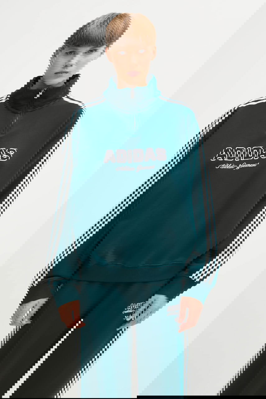 Mikina adidas Originals Originals Quarter Zip Sweatshirt with Three Stripes and Printed Logo Zelené | KF2309, 0