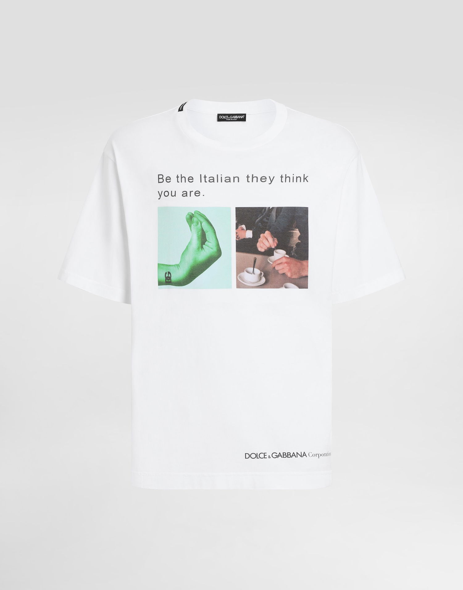 Tričko Dolce & Gabbana Cotton T-Shirt With Hand And Coffee Print Biela | G8PN9TG7O4ZW0800, 0