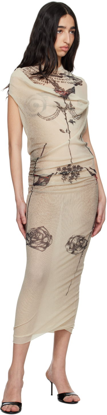 Šaty Jean Paul Gaultier Jean Paul Gaultier 'The Tattoo Rose and Bird' Maxi Dress Béžová | 25/34-F-RO386-T583-030030, 3