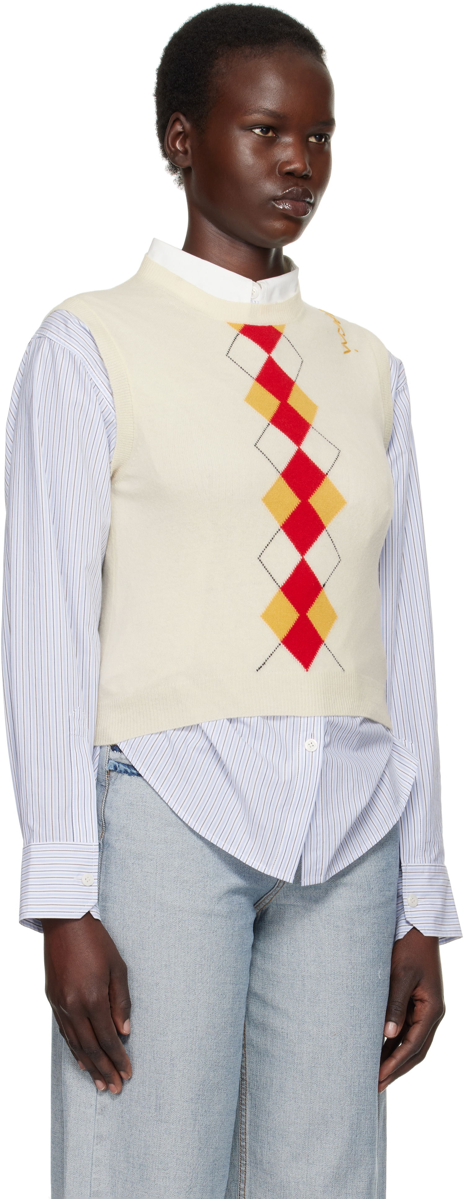 Sveter Marni Marni Argyle Knit Vest Biela | GCMD0591Q0 UFH546, 1