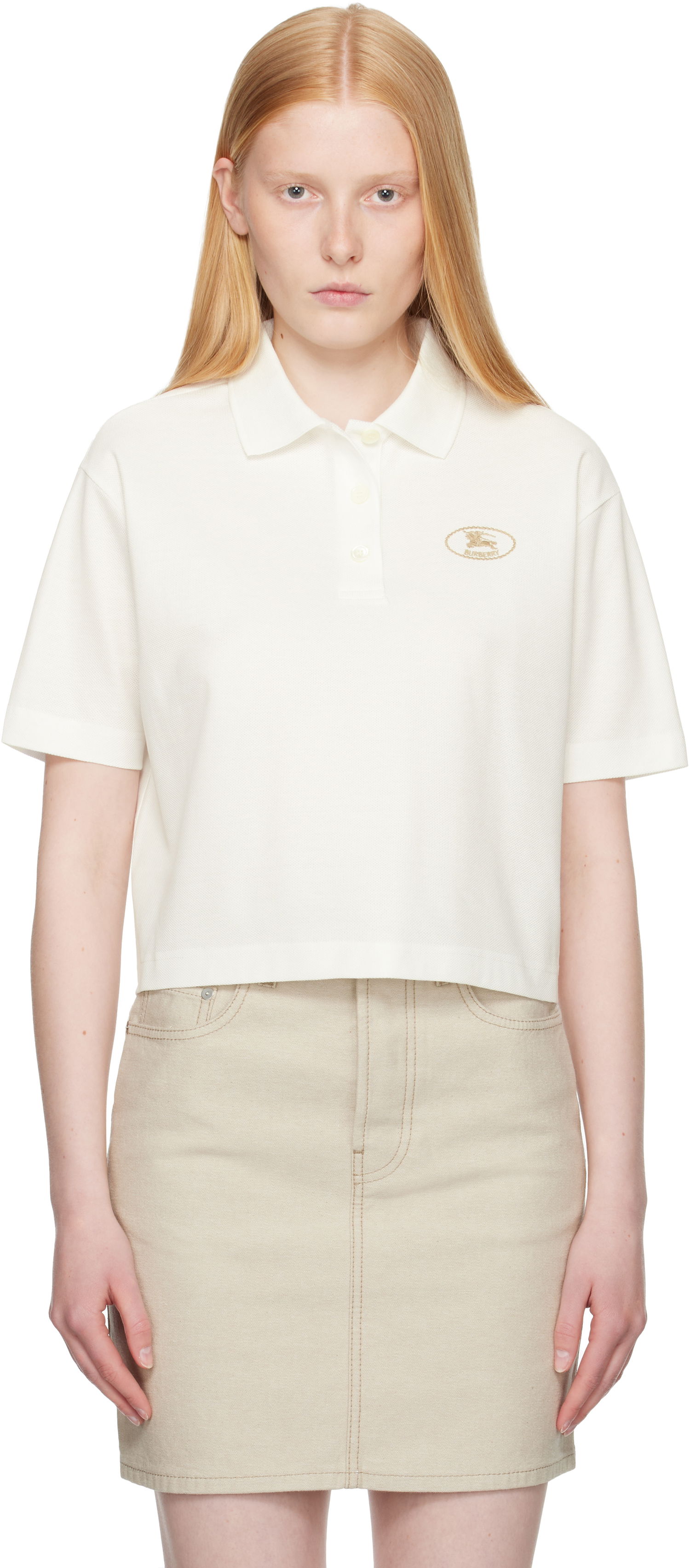 Polo tričko Burberry Burberry Cropped Cotton Polo Biela | 8110085, 0