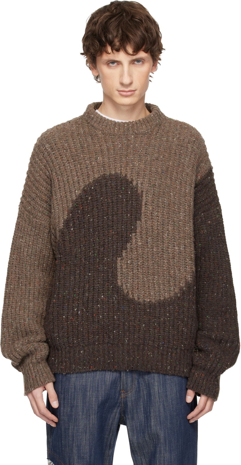 Sveter ERL Knit Crewneck Swirl Tweed Sweater Hnedá | ERL11N004