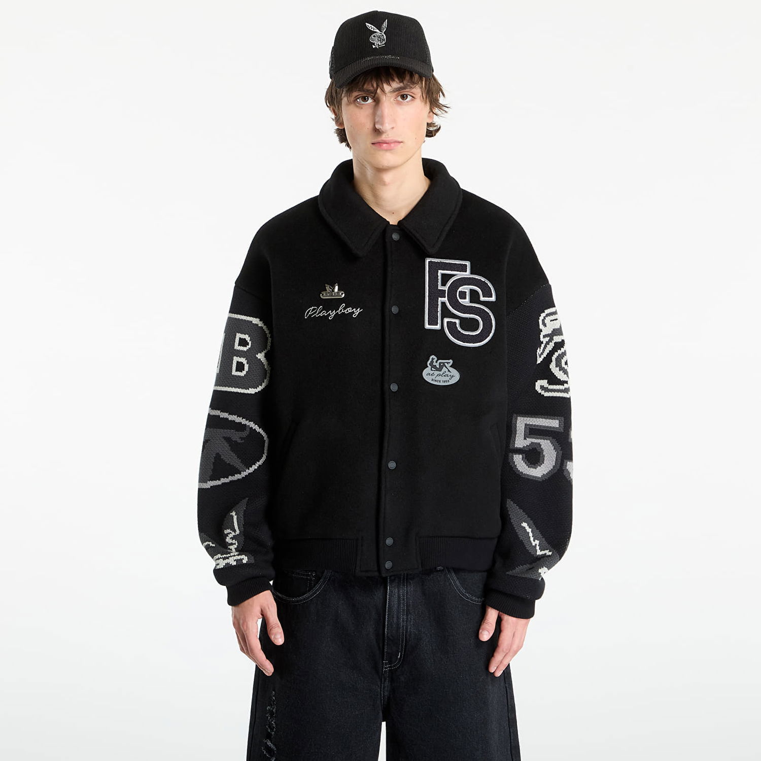 Bomber bunda Footshop Playboy x FTSHP Varsity Jacket UNISEX Black C Čierna | FTSHP_504, 0
