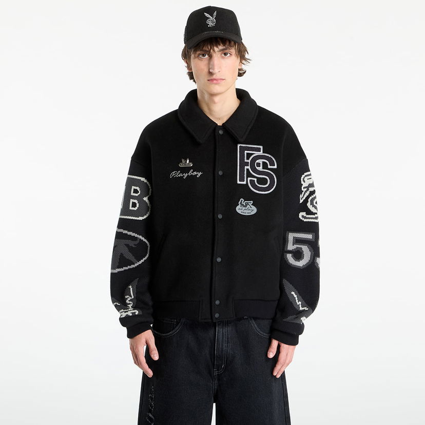 Bomber bunda Footshop Playboy x FTSHP Varsity Jacket UNISEX Black C Čierna | FTSHP_504