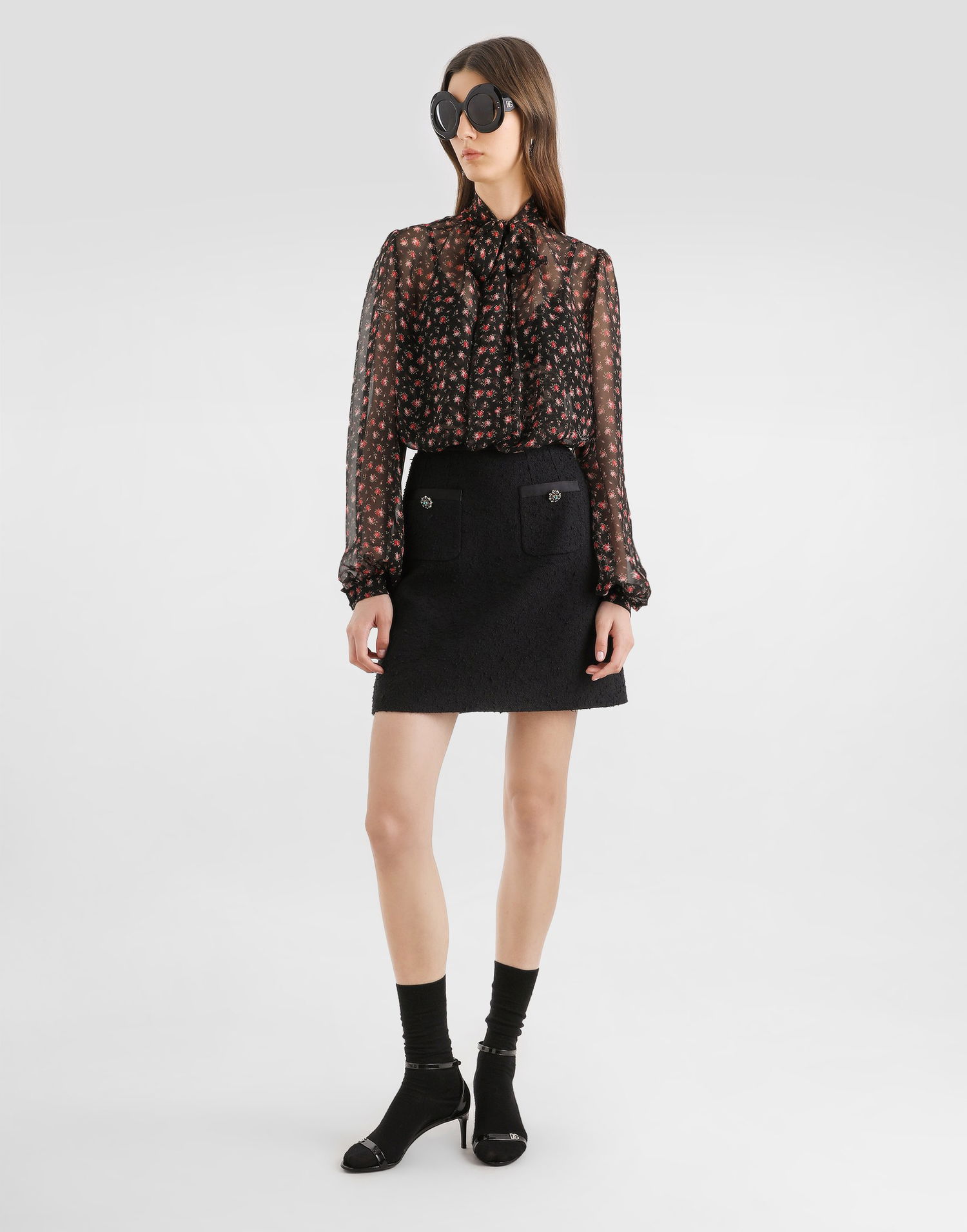 Košeľa Dolce & Gabbana Small Rose-print Chiffon Pussy-bow Top Rôznofarebný | F7BJ2TIS10IHN5XJ, 1