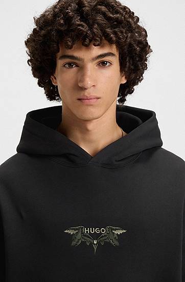 Mikina BOSS Cotton-terry hoodie with embroidered artwork Čierna | 50542558, 1