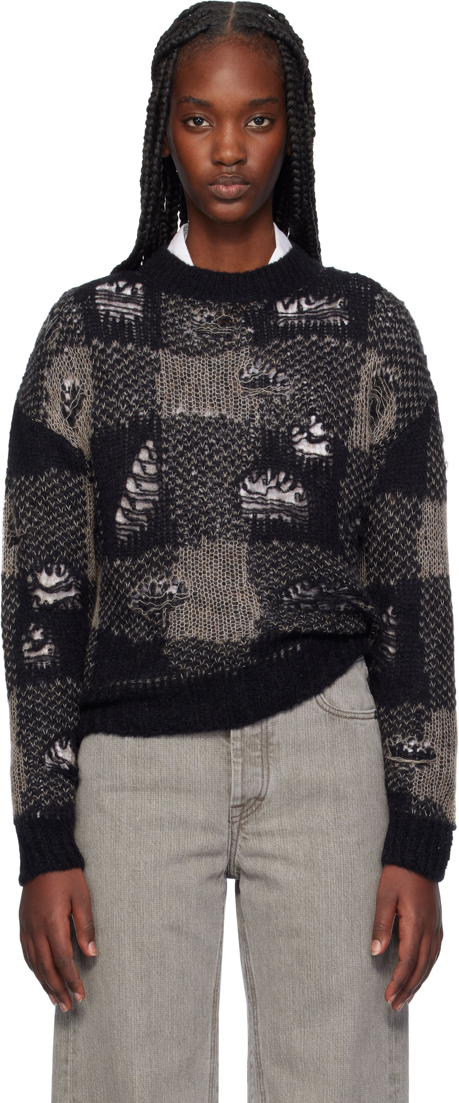 Sveter OUR LEGACY Sonar Distressed Roundneck Sweater Čierna | W4243SBD, 0