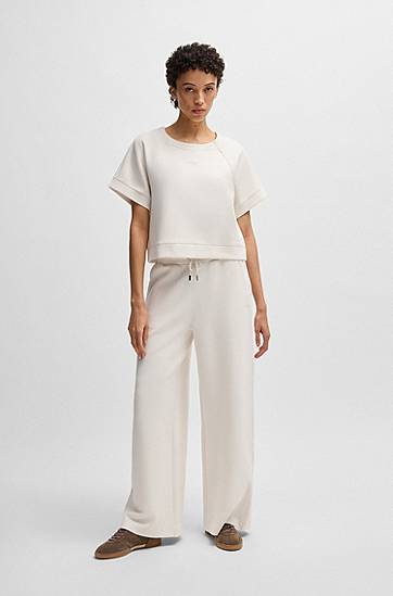 Tepláky BOSS Wide-Leg Stretch Tracksuit Bottoms Biela | 50536743, 1