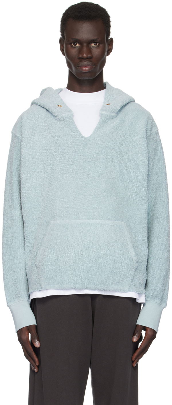 Sveter LES TIEN Les Tien Heavyweight Raw Cropped Hoodie Modrá | CF-1091-IO-PD, 0
